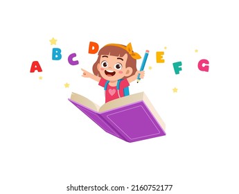 little kid riding a book and fly