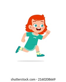 little kid with run pose and feel happy