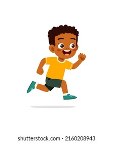 little kid with run pose and feel happy