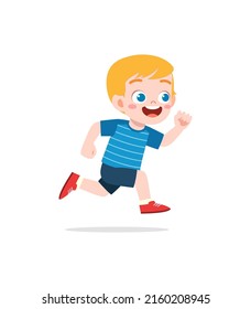 Little Kid With Run Pose And Feel Happy