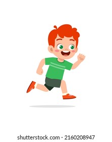 little kid with run pose and feel happy