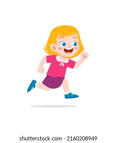 little kid with run pose and feel happy