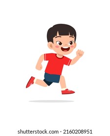 Little Kid With Run Pose And Feel Happy