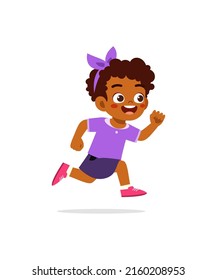 little kid with run pose and feel happy