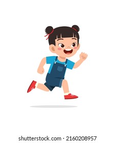 little kid with run pose and feel happy