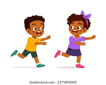 little kid running play tag with friend