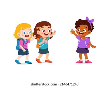 Little Kid Say Hello To Friend And Go To School Together