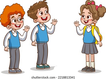 little kid say hello to friend and go to school together