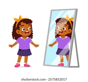 little kid see to mirror for dressing process