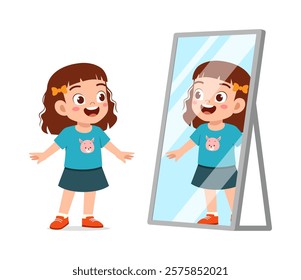 little kid see to mirror for dressing process