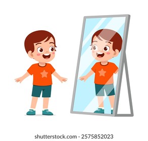 little kid see to mirror for dressing process