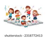 little kid sing and dance with friends together