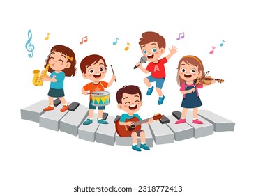 little kid sing and dance with friends together