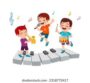 little kid sing and dance with friends together