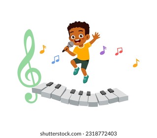 little kid sing and feeling happy and jump