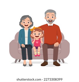 little kid sit with grandparent and feel happy