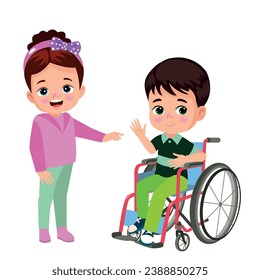 little kid sit on wheelchair and feel happy