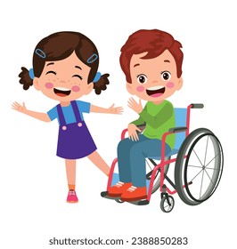 little kid sit on wheelchair and feel happy