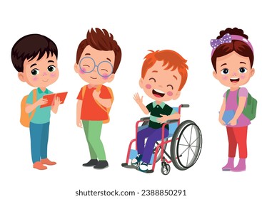 little kid sit on wheelchair and feel happy