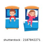 little kid sleep on bed room and feel comfortable