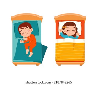 little kid sleep on bed room and feel comfortable