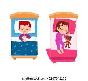 little kid sleep on bed room and feel comfortable