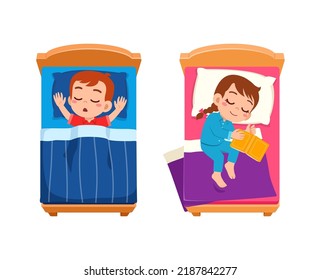 little kid sleep on bed room and feel comfortable