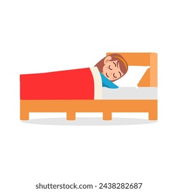 Little kid sleep on bed room and feel comfortable
