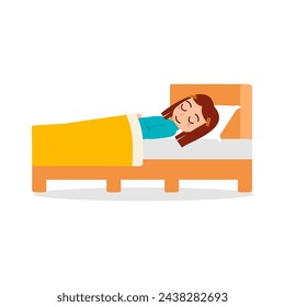 Little kid sleep on bed room and feel comfortable