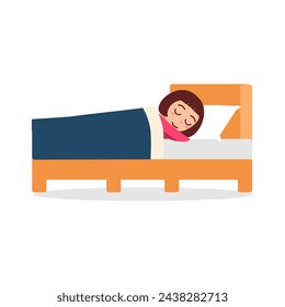 Little kid sleep on bed room and feel comfortable
