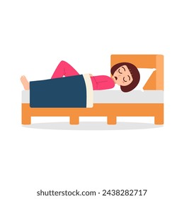 Little kid sleep on bed room and feel comfortable