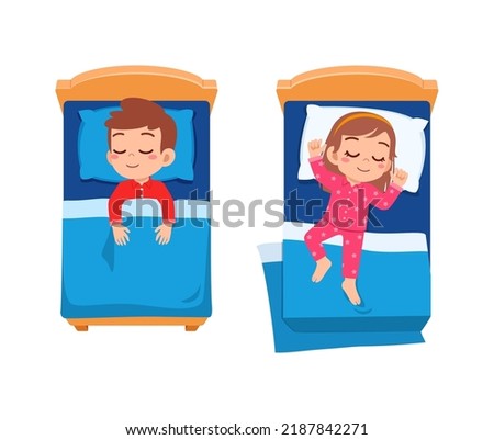 little kid sleep on bed room and feel comfortable
