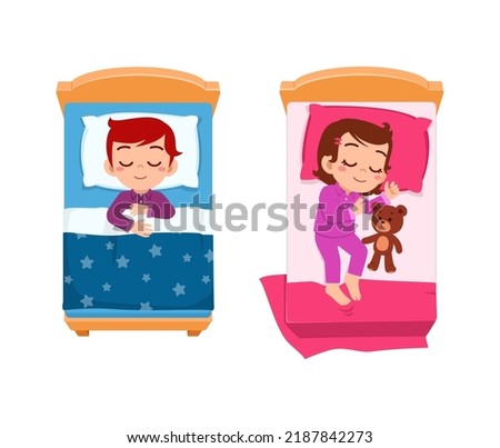 little kid sleep on bed room and feel comfortable