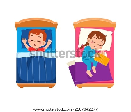 little kid sleep on bed room and feel comfortable