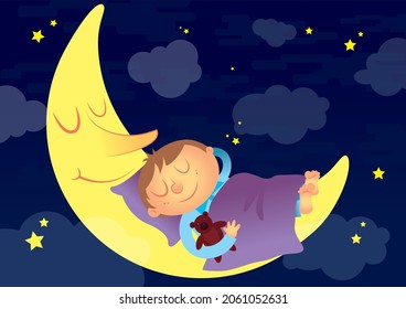 Little Kid Sleeping After Lullaby On The Moon Dreaming