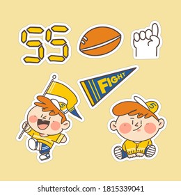 Little Kid Sports Fan Doodle Illustration Sticker Collection. Best for App Sticker, Print, Project. Premium Vector