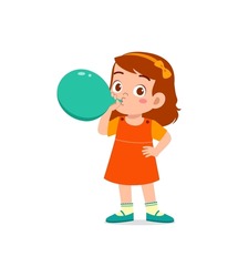 Little Kid Standing And Blowing A Balloon