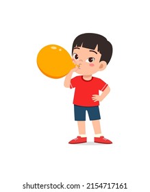 Little Kid Standing Blowing Balloon Stock Vector (Royalty Free ...