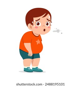 little kid standing and gasping for breath because of fatigue