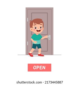 Little Kid Standing Holding Door Knob Stock Vector (Royalty Free ...