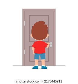 Little Kid Standing Holding Door Knob Stock Vector (Royalty Free ...