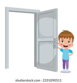 little kid standing and holding door knob