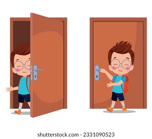 little kid standing and holding door knob