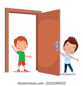 little kid standing and holding door knob