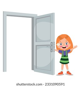 little kid standing and holding door knob