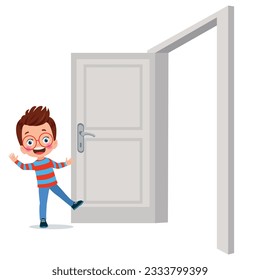 little kid standing and holding door knob