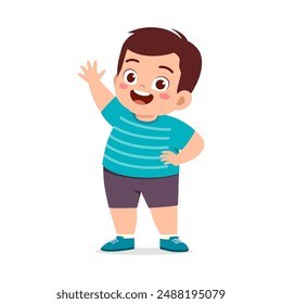 little kid standing and waving hand and feeling happy