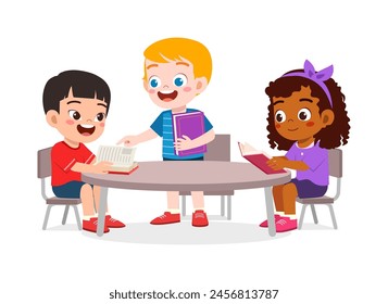 little kid study together with friends