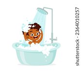 little kid tahe a bath in the bathtub