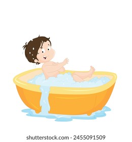 little kid take a bath in the bathtub